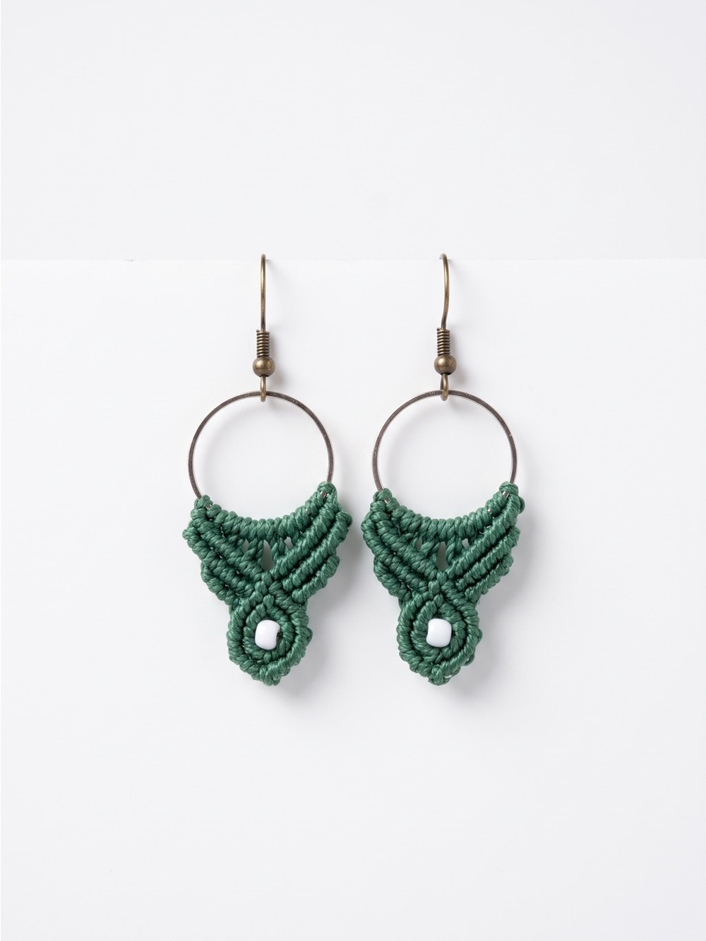 Green Macrame Hoop Drop Earrings - Unbranded